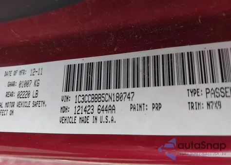 2012 Chrysler 200 Touring z USA, uszkodzony, nr VIN 1C3CCBBB5CN180747